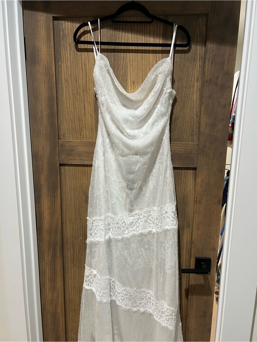 Fashion Nova White Sequin Lace Slip Dress
